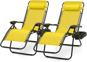 2 pcs Zero Gravity Lounge Chair, Foldable Patio Recliners with Cup Holder Tray & Ergonomic Headrest for Outdoor, Beach, Camping, CAAP-BCC-C2P-SY