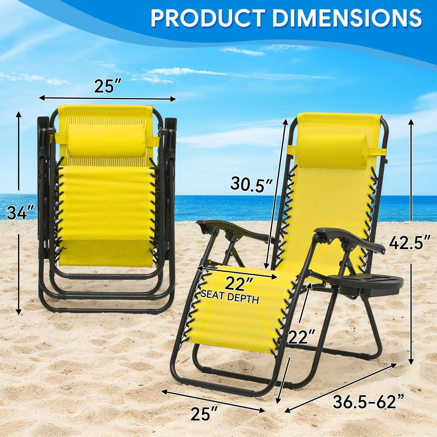 2 pcs Zero Gravity Lounge Chair, Foldable Patio Recliners with Cup Holder Tray & Ergonomic Headrest for Outdoor, Beach, Camping, CAAP-BCC-C2P-SY