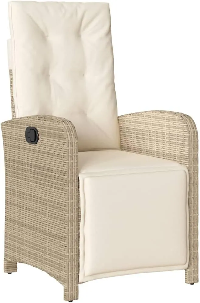 2-Piece Reclining Patio Chairs with Adjustable Footrest - Beige PE Rattan Outdoor Lounge Chairs with Removable Cushions for Backyard, Poolside, and Sunroom