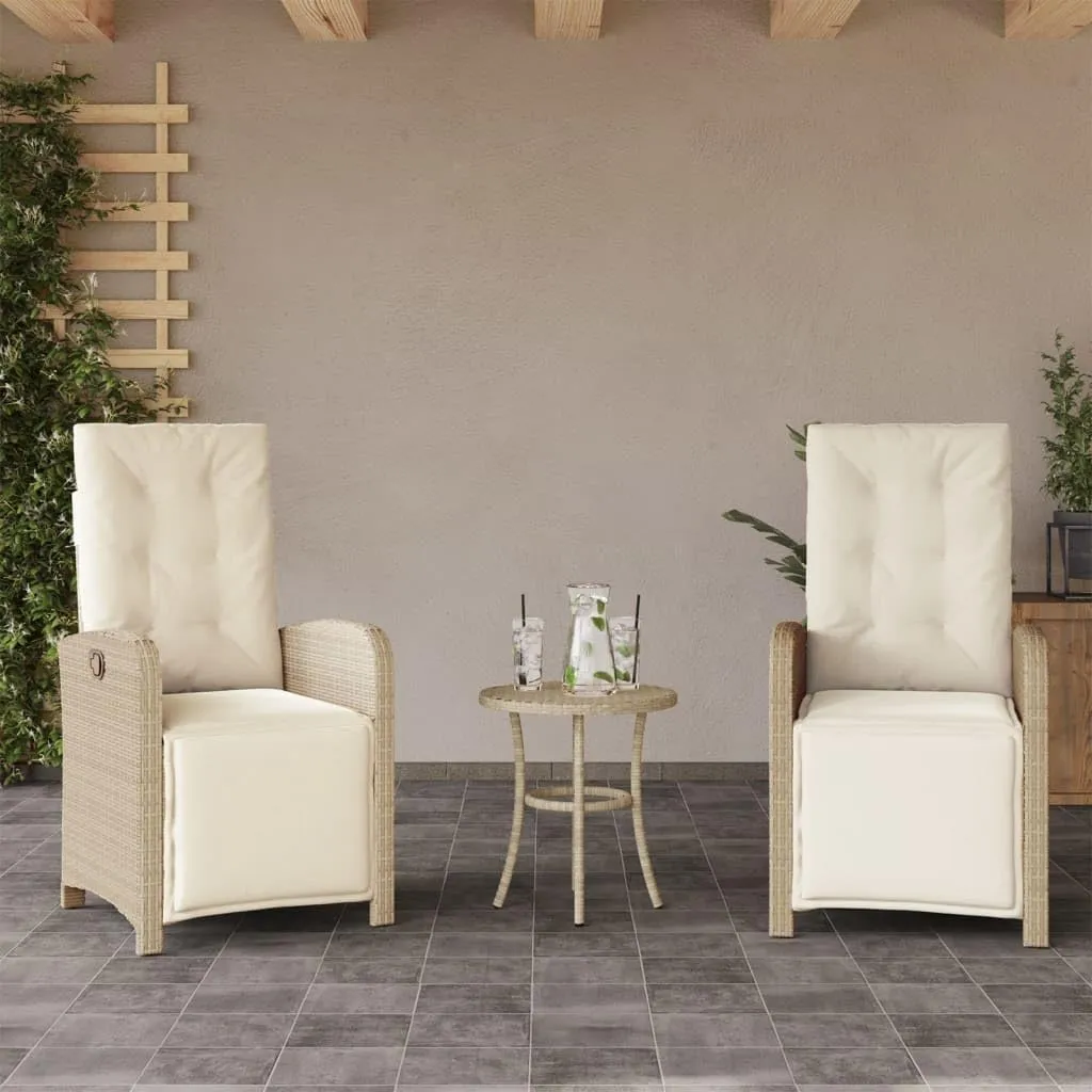 2-Piece Reclining Patio Chairs with Adjustable Footrest - Beige PE Rattan Outdoor Lounge Chairs with Removable Cushions for Backyard, Poolside, and Sunroom