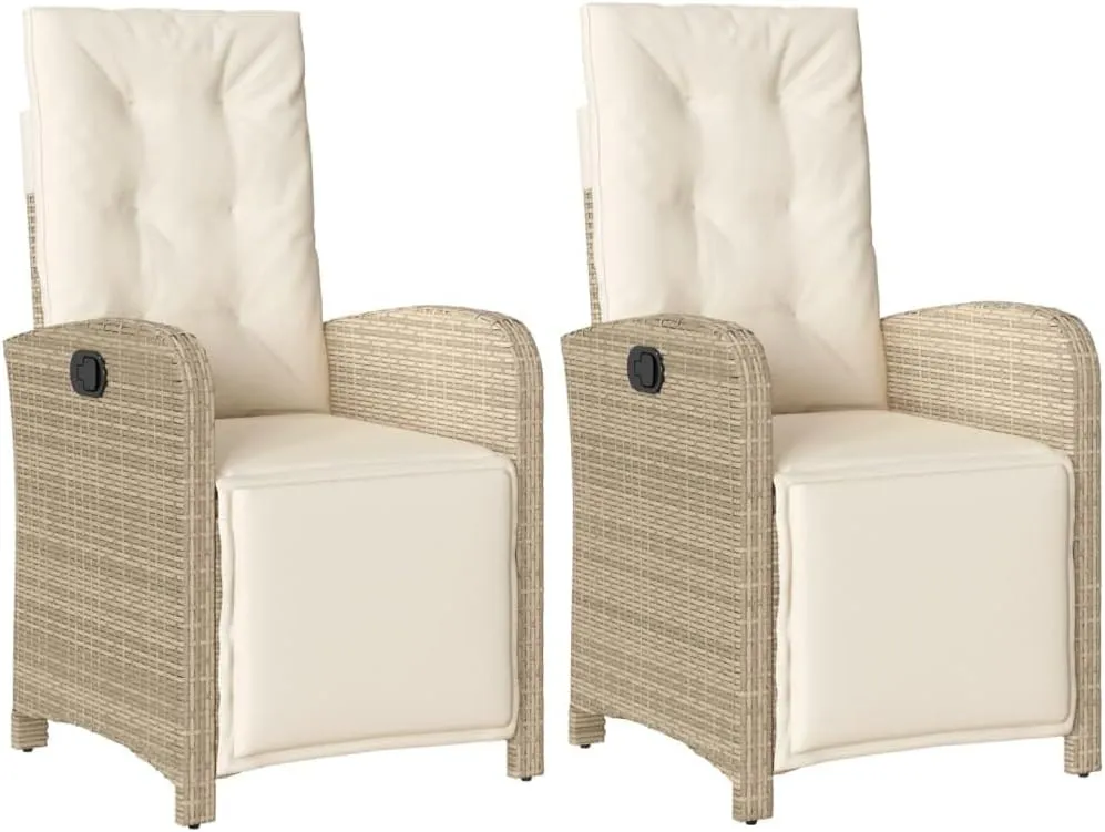 2-Piece Reclining Patio Chairs with Adjustable Footrest - Beige PE Rattan Outdoor Lounge Chairs with Removable Cushions for Backyard, Poolside, and Sunroom