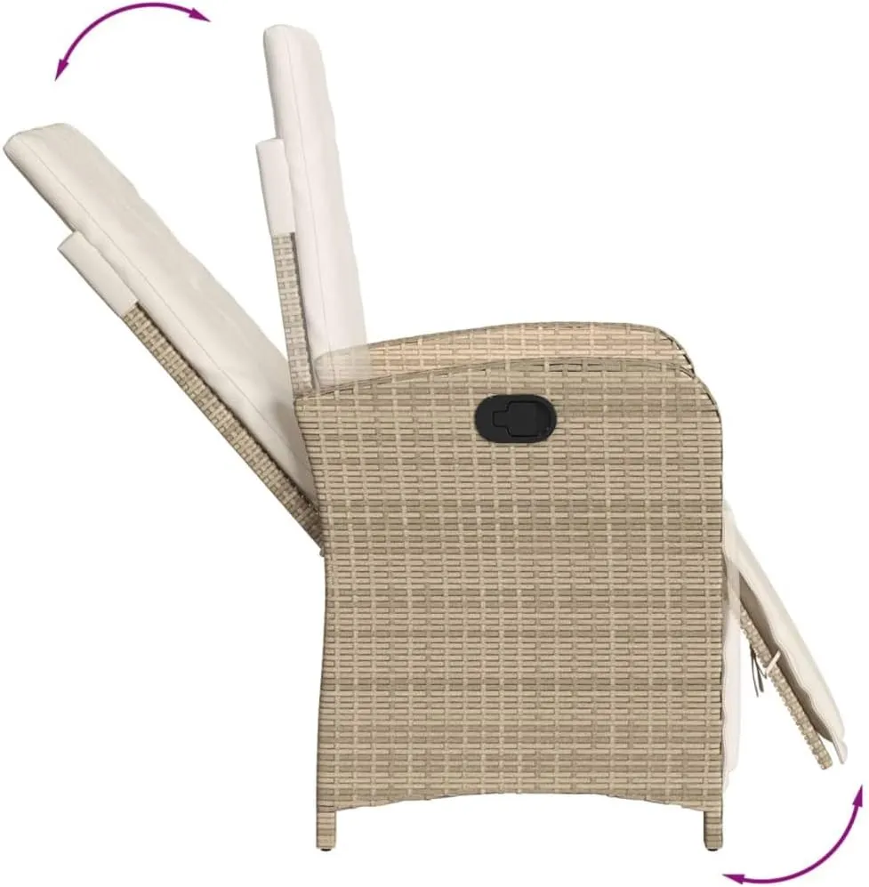 2-Piece Reclining Patio Chairs with Adjustable Footrest - Beige PE Rattan Outdoor Lounge Chairs with Removable Cushions for Backyard, Poolside, and Sunroom