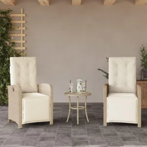 2-Piece Reclining Patio Chairs with Adjustable Footrest - Beige PE Rattan Outdoor Lounge Chairs with Removable Cushions for Backyard, Poolside, and Sunroom