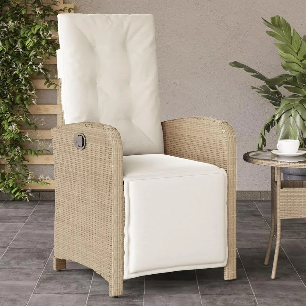 2-Piece Reclining Patio Chairs with Adjustable Footrest - Beige PE Rattan Outdoor Lounge Chairs with Removable Cushions for Backyard, Poolside, and Sunroom