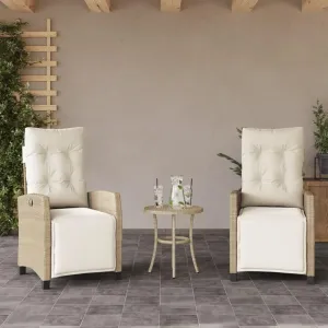 2-Piece Reclining Patio Chairs with Adjustable Footrest - Beige PE Rattan Outdoor Lounge Chairs with Removable Cushions for Poolside Backyard Deck