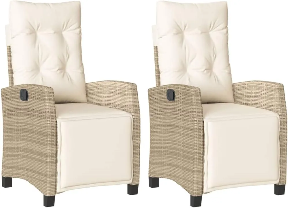 2-Piece Reclining Patio Chairs with Adjustable Footrest - Beige PE Rattan Outdoor Lounge Chairs with Removable Cushions for Poolside Backyard Deck