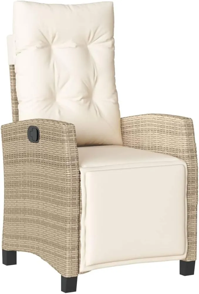 2-Piece Reclining Patio Chairs with Adjustable Footrest - Beige PE Rattan Outdoor Lounge Chairs with Removable Cushions for Poolside Backyard Deck