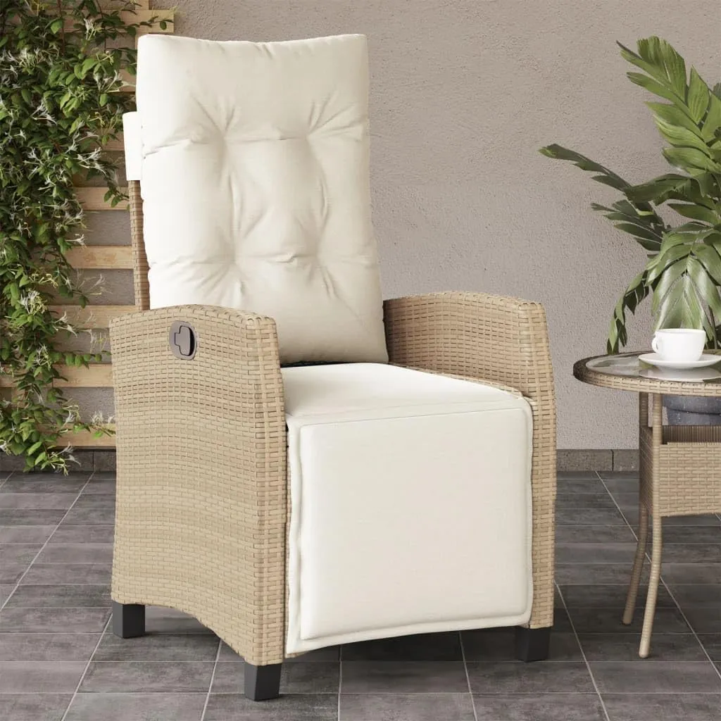 2-Piece Reclining Patio Chairs with Adjustable Footrest - Beige PE Rattan Outdoor Lounge Chairs with Removable Cushions for Poolside Backyard Deck