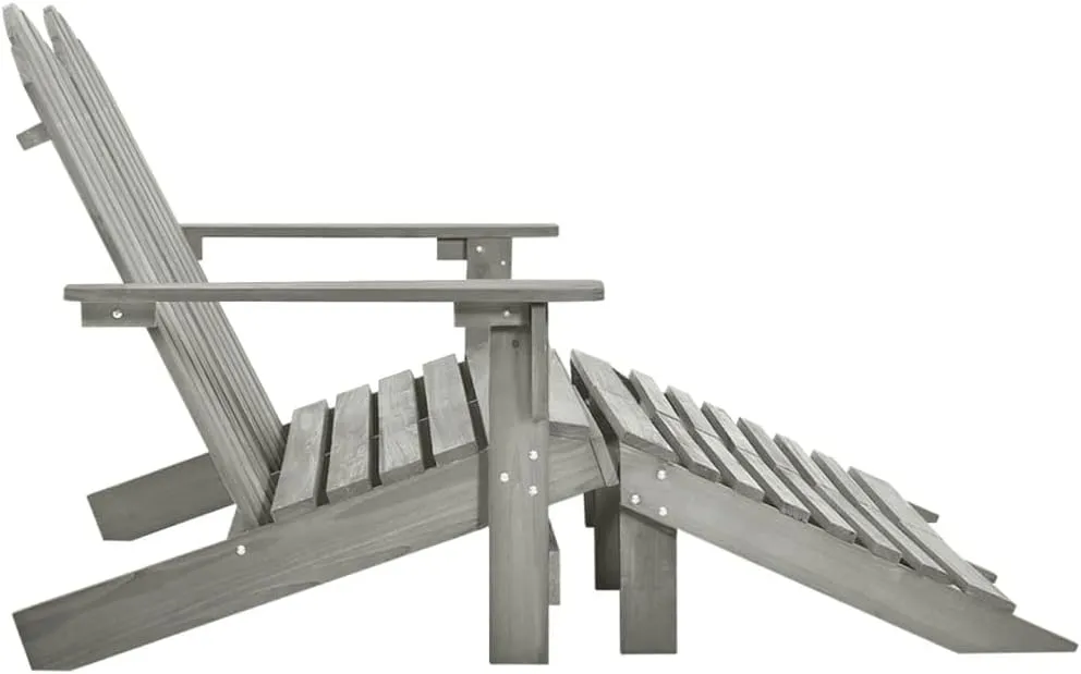 2-Seater Fir Wood Gray Adirondack Chair with Ottoman Outdoor Patio Furniture Set for Backyard Deck Garden Lounge