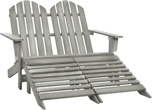 2-Seater Fir Wood Gray Adirondack Chair with Ottoman Outdoor Patio Furniture Set for Backyard Deck Garden Lounge