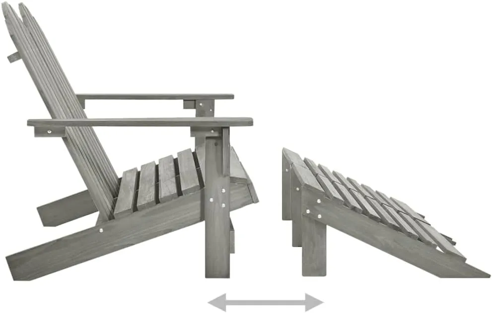 2-Seater Fir Wood Gray Adirondack Chair with Ottoman Outdoor Patio Furniture Set for Backyard Deck Garden Lounge