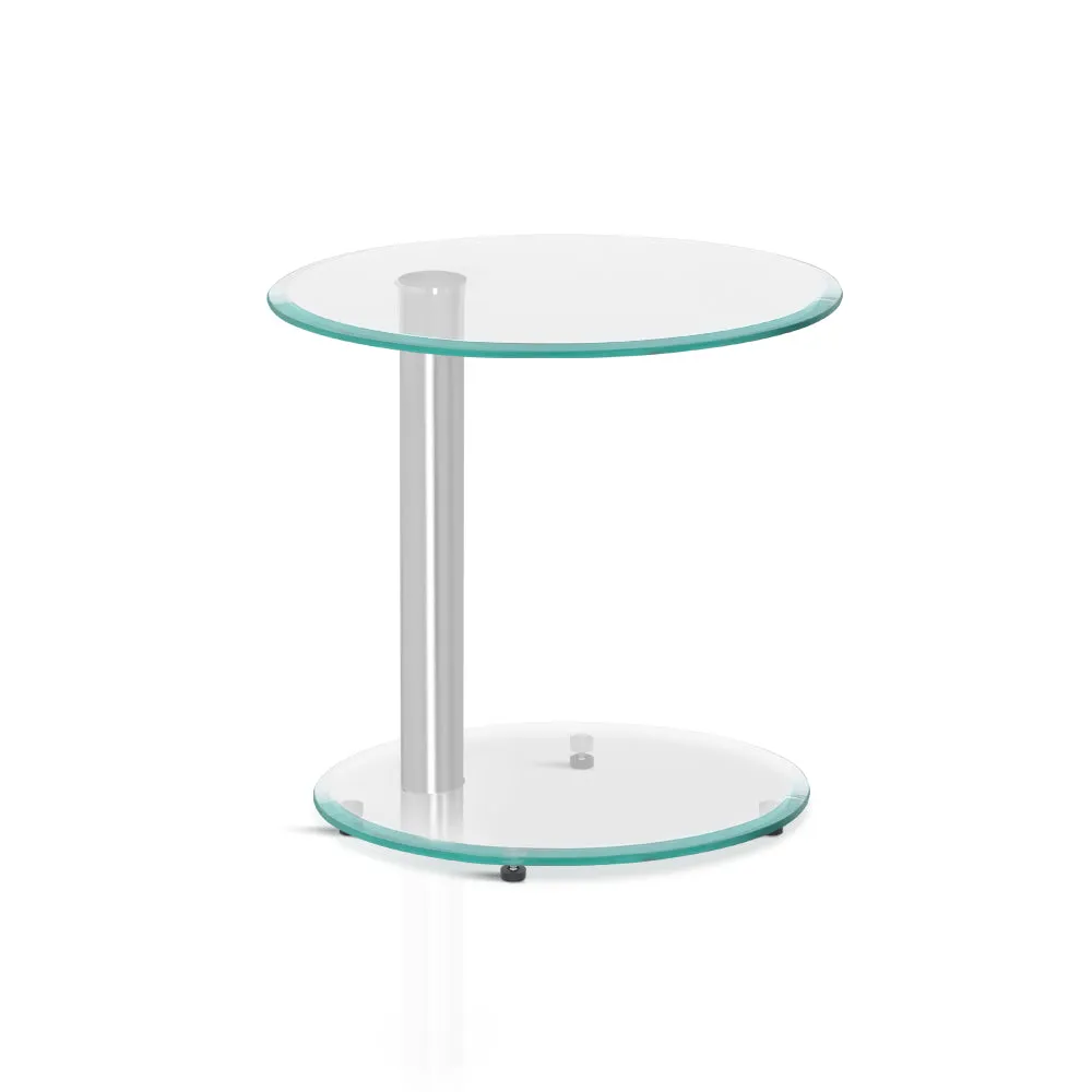 2 Tier Side Coffee Table with Tempered Glass Top