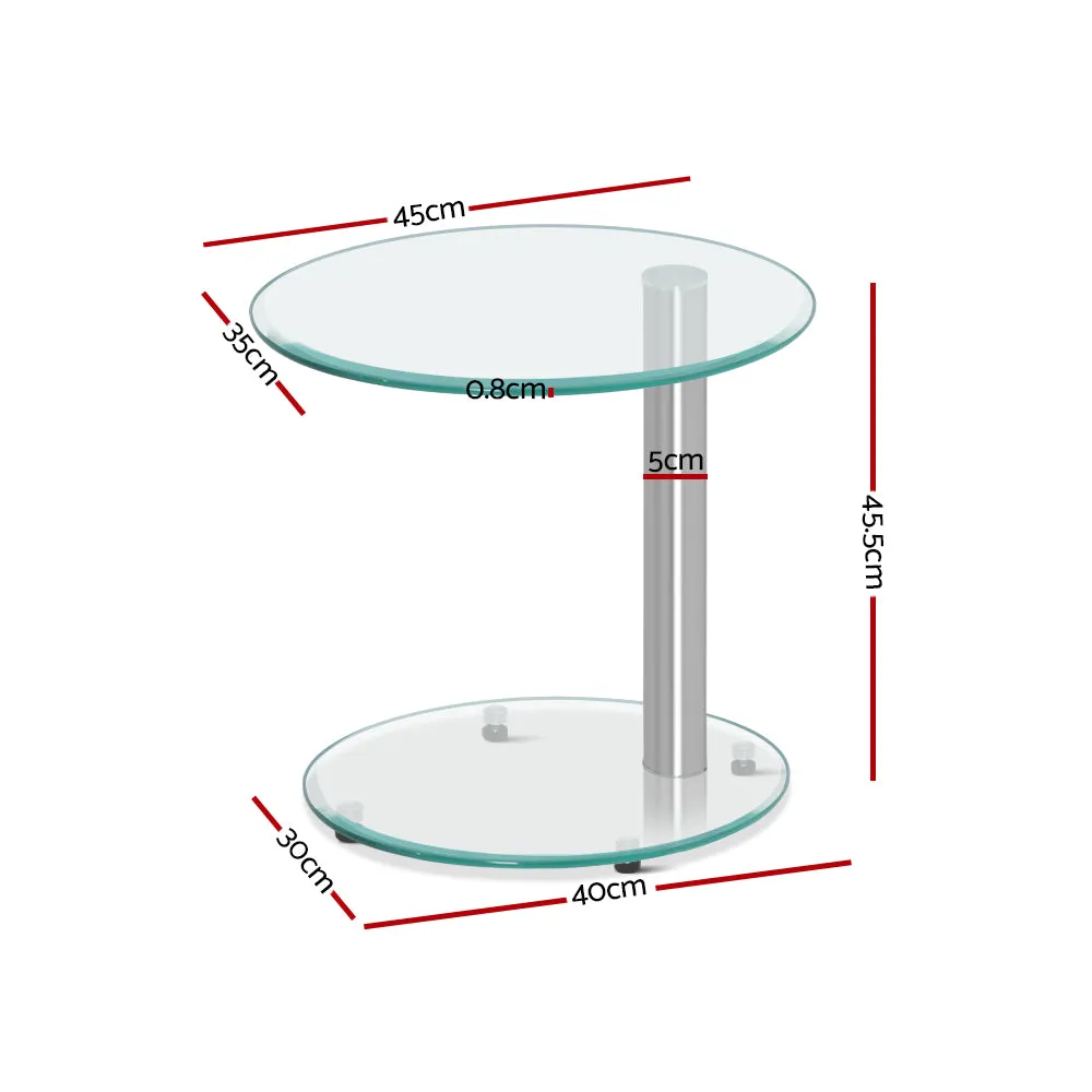 2 Tier Side Coffee Table with Tempered Glass Top