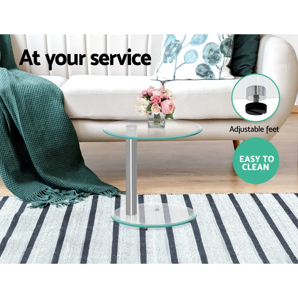 2 Tier Side Coffee Table with Tempered Glass Top