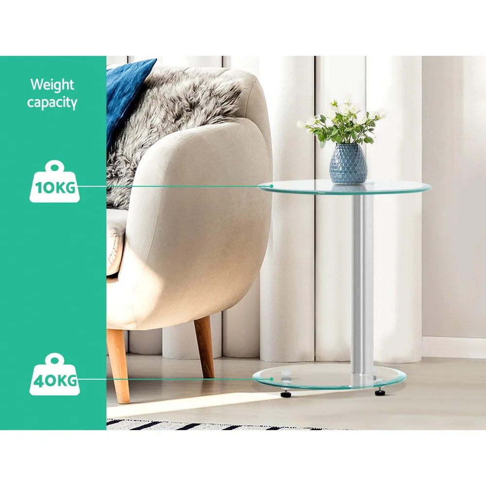 2 Tier Side Coffee Table with Tempered Glass Top