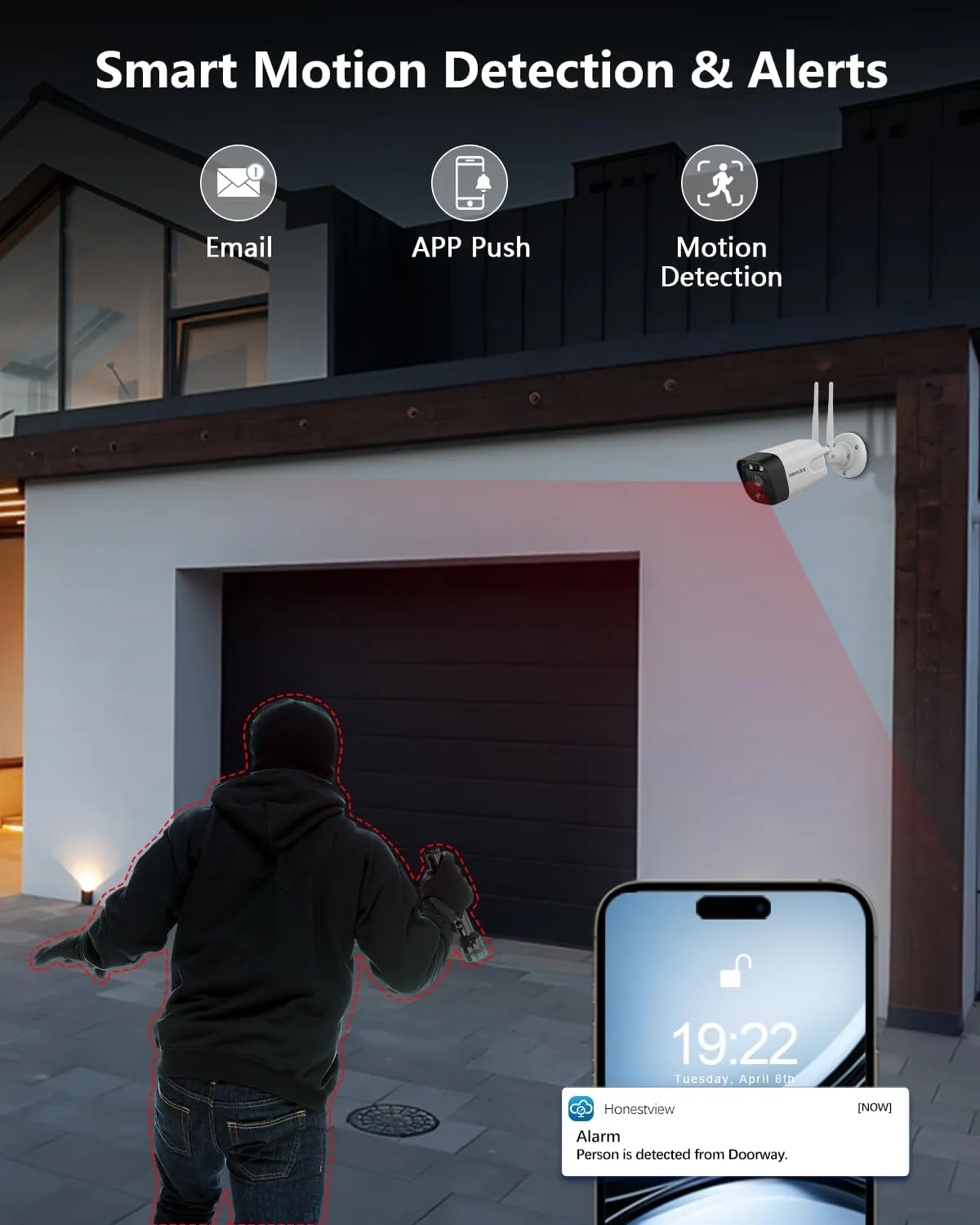 2-Way Audio & PIR Detection Dual Antennas Outdoor Wireless Security Camera System 5.5MP Wi-Fi Video Surveillance DVR System