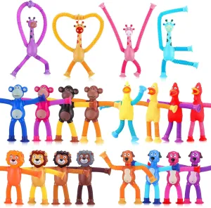 20 Pcs Telescopic Suction Cup Giraffe Toy Dog Monkey Tiger Screaming Chicken Sensory Tubes Bendable Suction Toys Educational Fidget Toys for Girls Boys Prize(Normal)