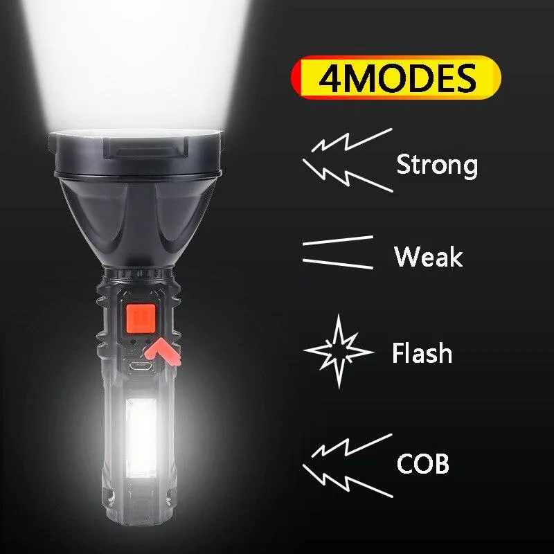 20000LM 4-gear 500m Long Range Flashlight USB Charging Flashlight Lantern Torch COB Work Light with built-in battery