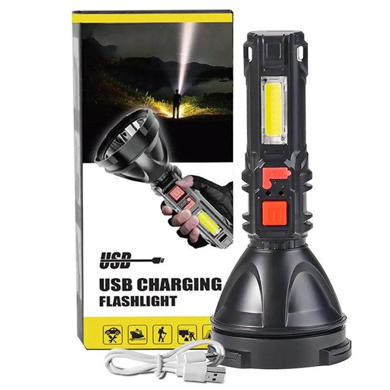 20000LM 4-gear 500m Long Range Flashlight USB Charging Flashlight Lantern Torch COB Work Light with built-in battery