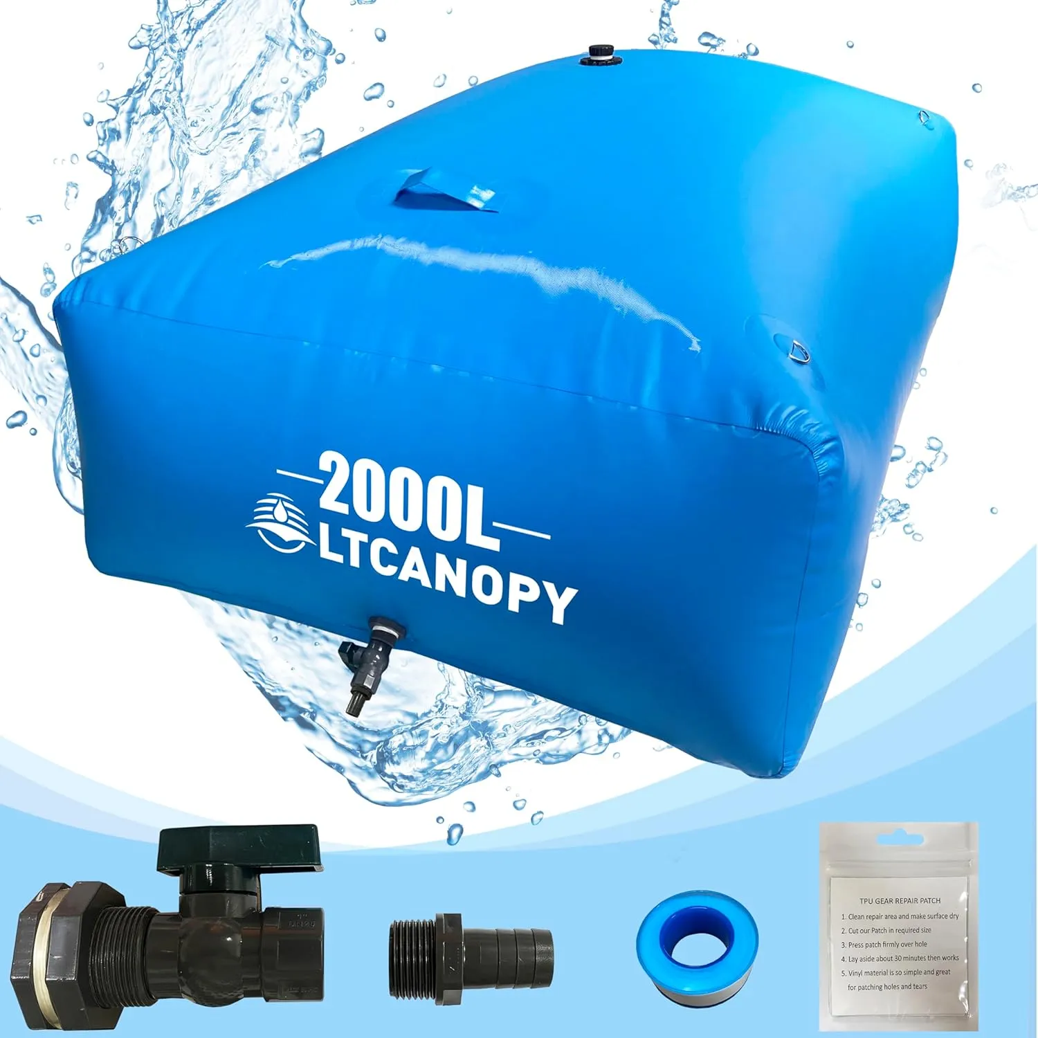 2000L/530gal Water Storage Bladder - Large-Capacity Foldable Tanks Container, Collapsible Soft Drought-Resistant Bag for Fire-Fighting and Agricultural Use (2000L)