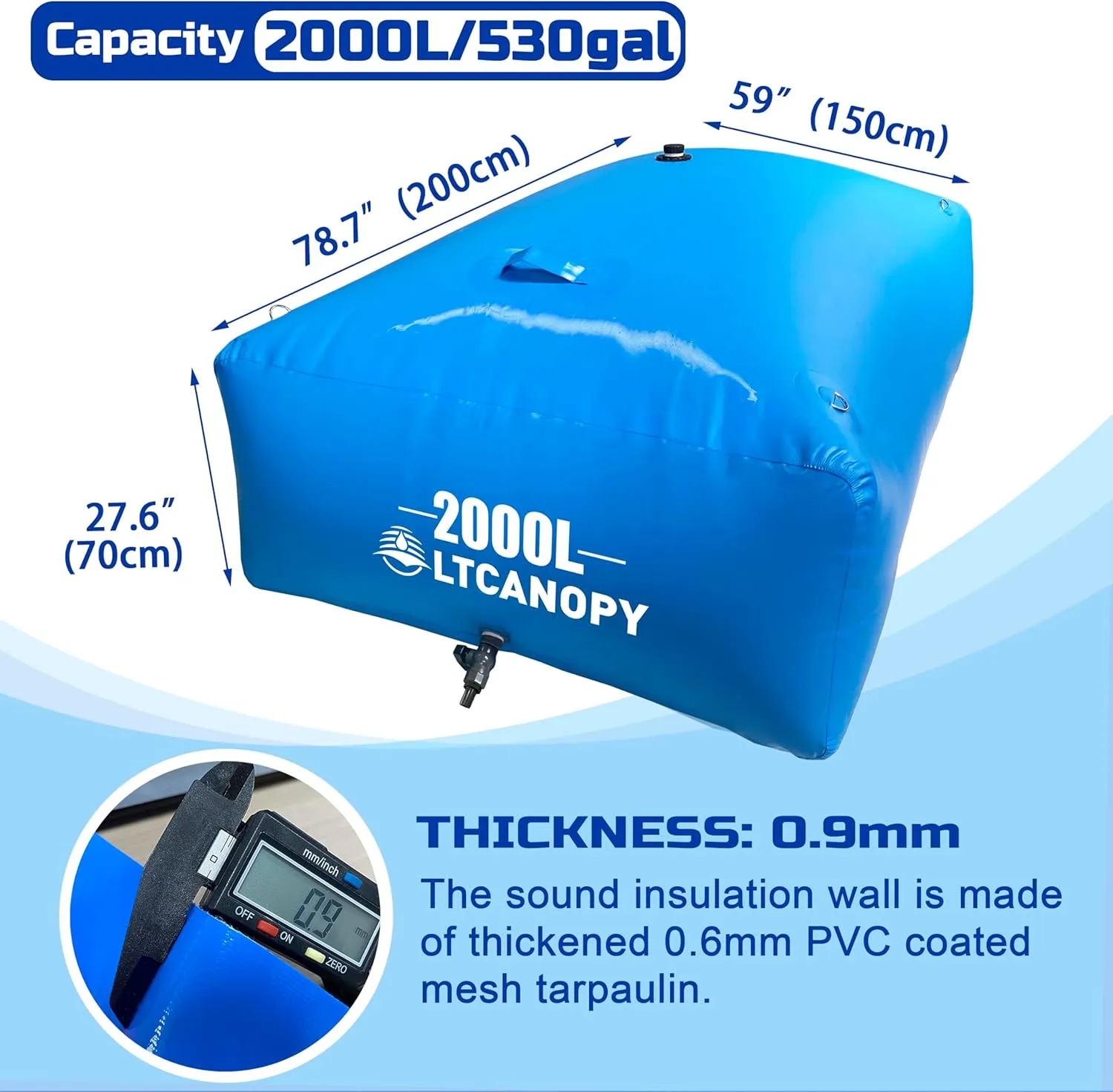 2000L/530gal Water Storage Bladder - Large-Capacity Foldable Tanks Container, Collapsible Soft Drought-Resistant Bag for Fire-Fighting and Agricultural Use (2000L)