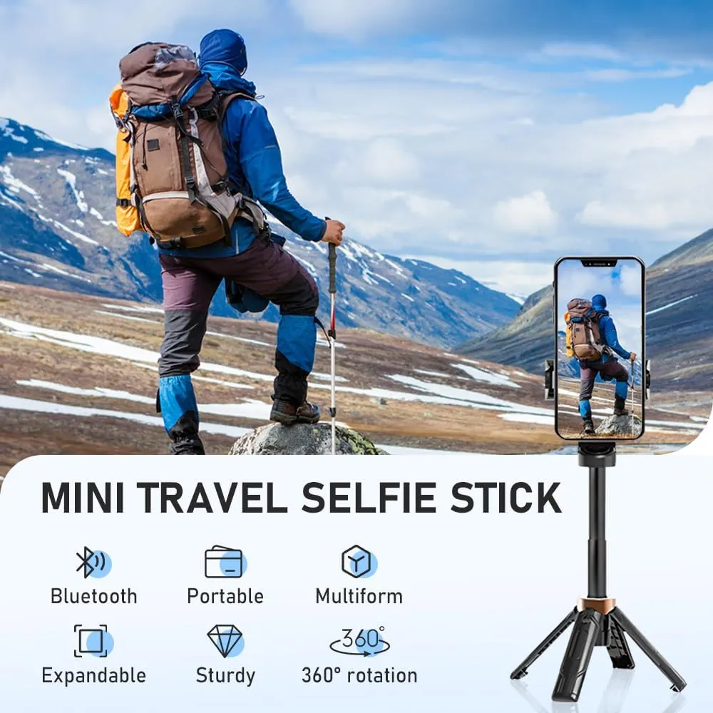 2025 New Mini Tripod, Bluetooth 5.2 Chip Compatible iPhone/Android for Remote Selfie Stick, Vlogs, Photography (Black)