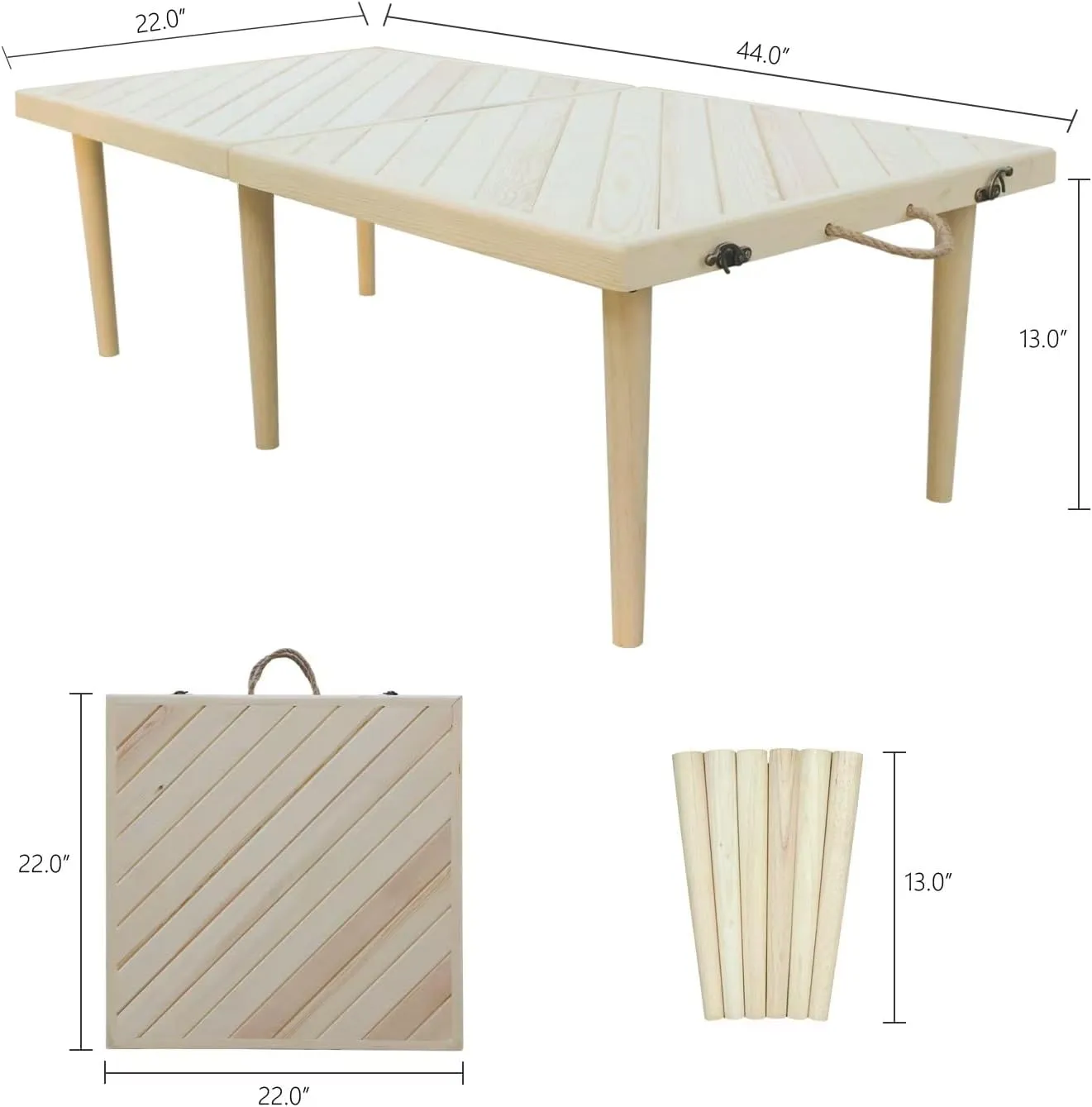 22x44 inch Portable Boho Wood Pincic Table,Low Tables for Sitting on Floor,Perfect for Two,for Outdoor, Beach, Picnic, BBQ and Party (1, Twill Tabletop)