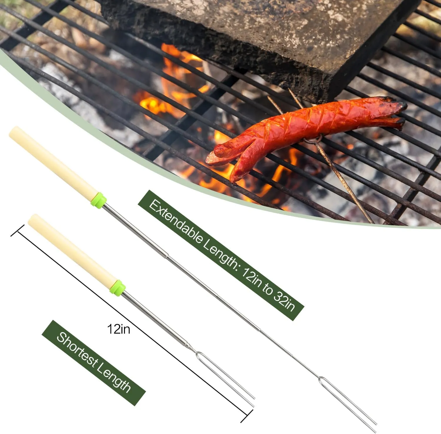 24 Pack Marshmallow Roasting Sticks Set, Extendable 32in Long Metal Barbecue Skewers with Wooden Handle, for Marshmallow, Hot Dogs, Camping, BBQ, Grill(24 Pack)