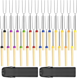 24 Pack Marshmallow Roasting Sticks Set, Extendable 32in Long Metal Barbecue Skewers with Wooden Handle, for Marshmallow, Hot Dogs, Camping, BBQ, Grill(24 Pack)