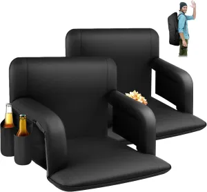 25 Inch Wide Stadium Seats 2 Pack, Bleacher Chairs with Back and Cushion, Reclining Bleacher Seat with Backrest, Stadium Chair Bleacher Cushion