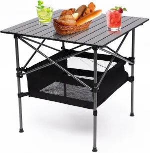 27.6 Inch Folding Camping Table, Outdoor Portable Roll Up Aluminum Table with Storage Bag and Easy Carrying Bag for Beach, Picnic, Travel, BBQ and Patio