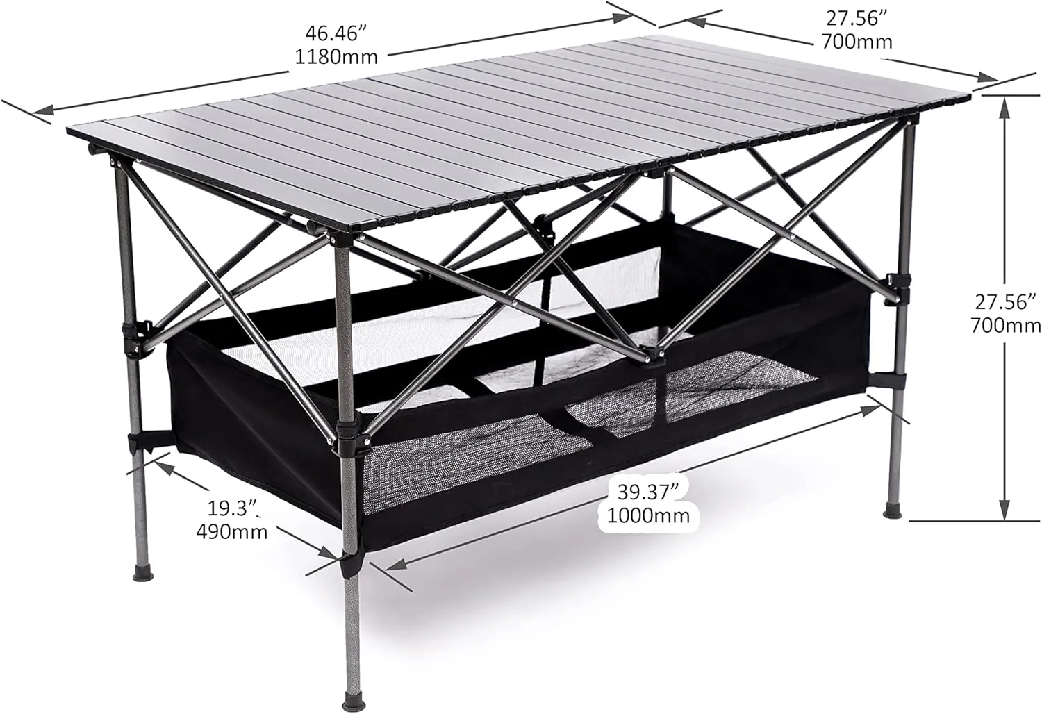 280lb Heavy Duty Folding Table and Chairs Set with Aluminum Roll-Up Table & Oxford Fabric, 3-Piece Outdoor Dining Set for Camping/BBQ/Patio - Compact, Waterproof & Quick Assembly (5PCS-Gray,46.46L)