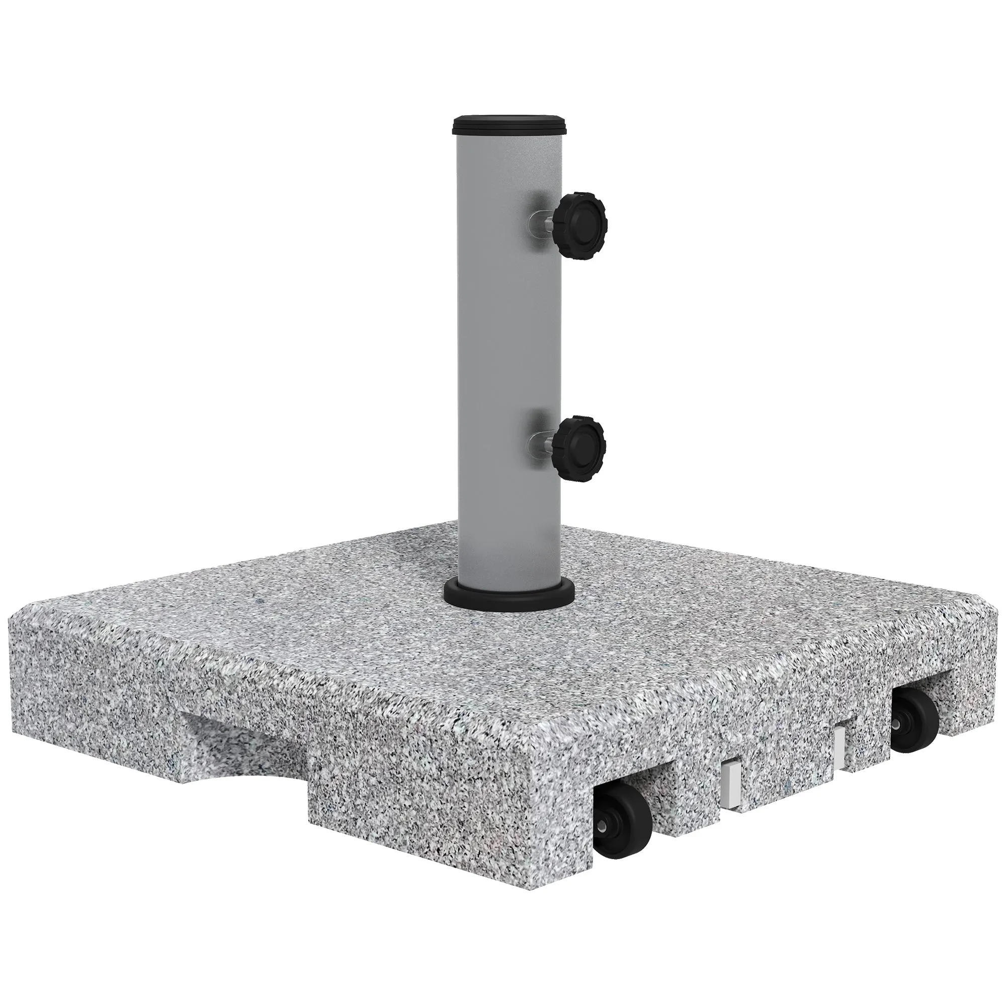 28kg Granite Parasol Base, Heavy Duty Square Umbrella Stand with Wheels and Retractable Handle, Parasol holder for 32mm, 38mm, 48mm Poles, Grey