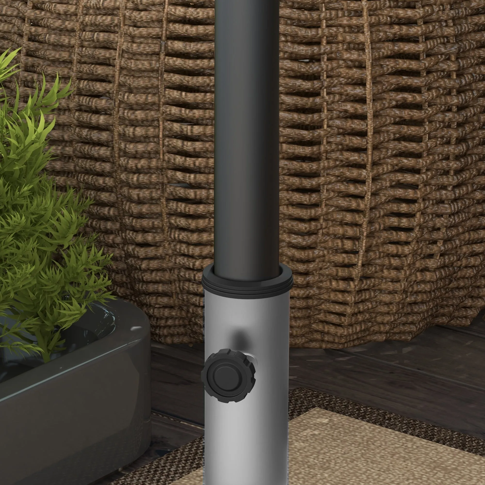 28kg Granite Parasol Base, Heavy Duty Square Umbrella Stand with Wheels and Retractable Handle, Parasol holder for 32mm, 38mm, 48mm Poles, Grey