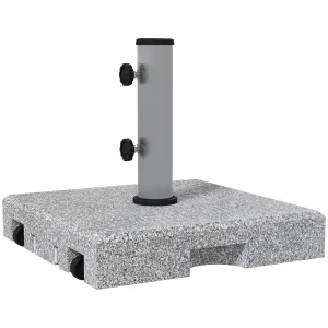 28kg Granite Parasol Base, Heavy Duty Square Umbrella Stand with Wheels and Retractable Handle, Parasol holder for 32mm, 38mm, 48mm Poles, Grey