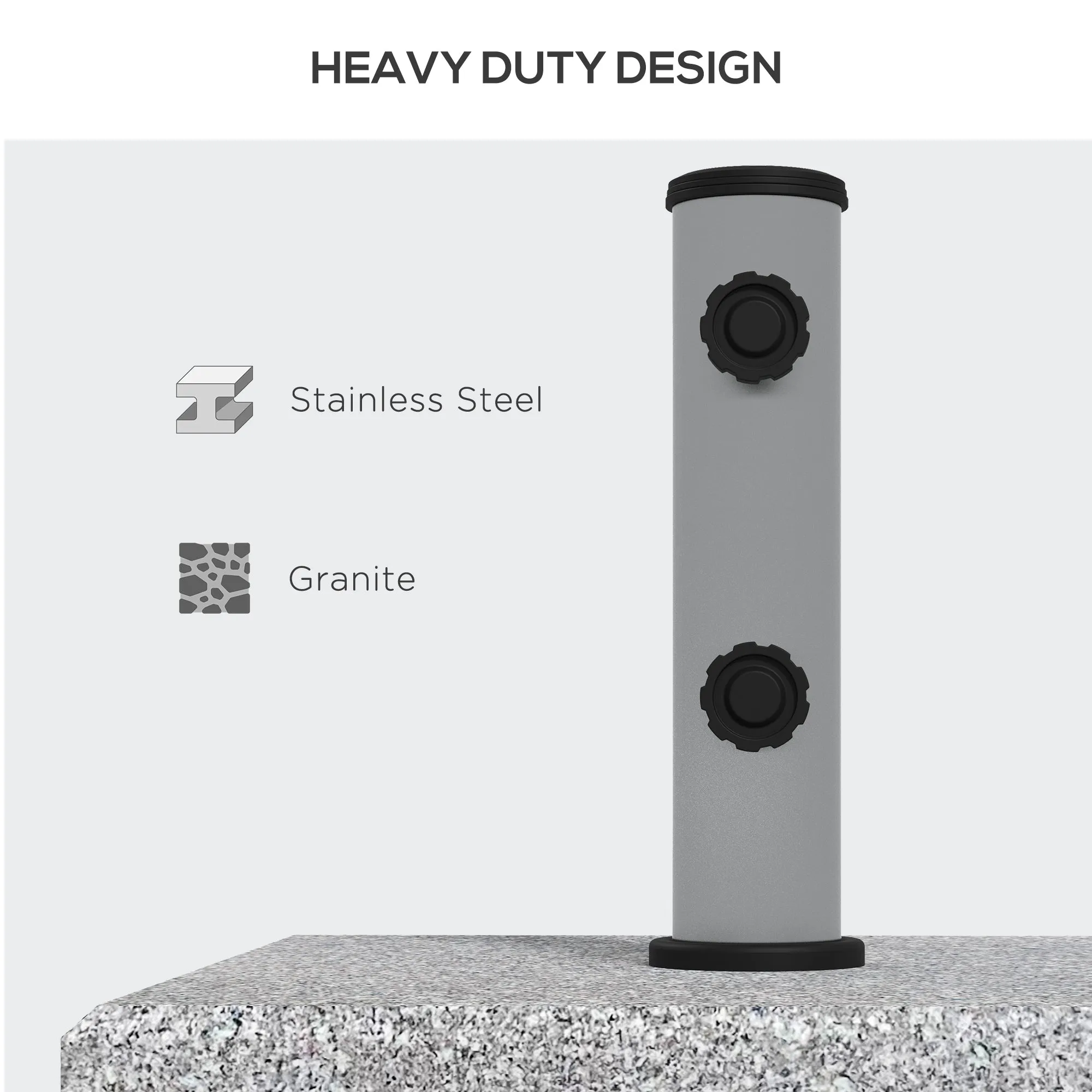 28kg Granite Parasol Base, Heavy Duty Square Umbrella Stand with Wheels and Retractable Handle, Parasol holder for 32mm, 38mm, 48mm Poles, Grey