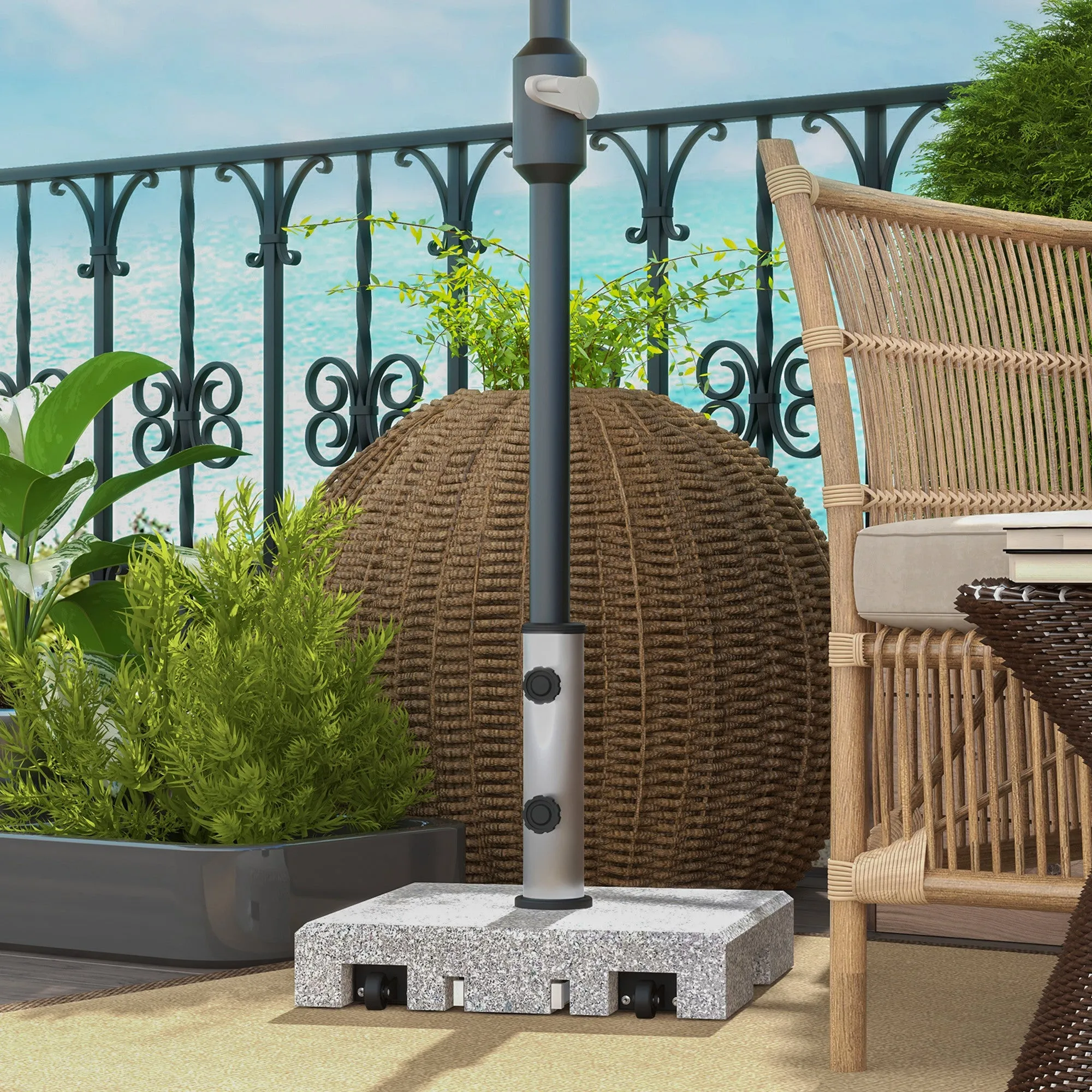 28kg Granite Parasol Base, Heavy Duty Square Umbrella Stand with Wheels and Retractable Handle, Parasol holder for 32mm, 38mm, 48mm Poles, Grey