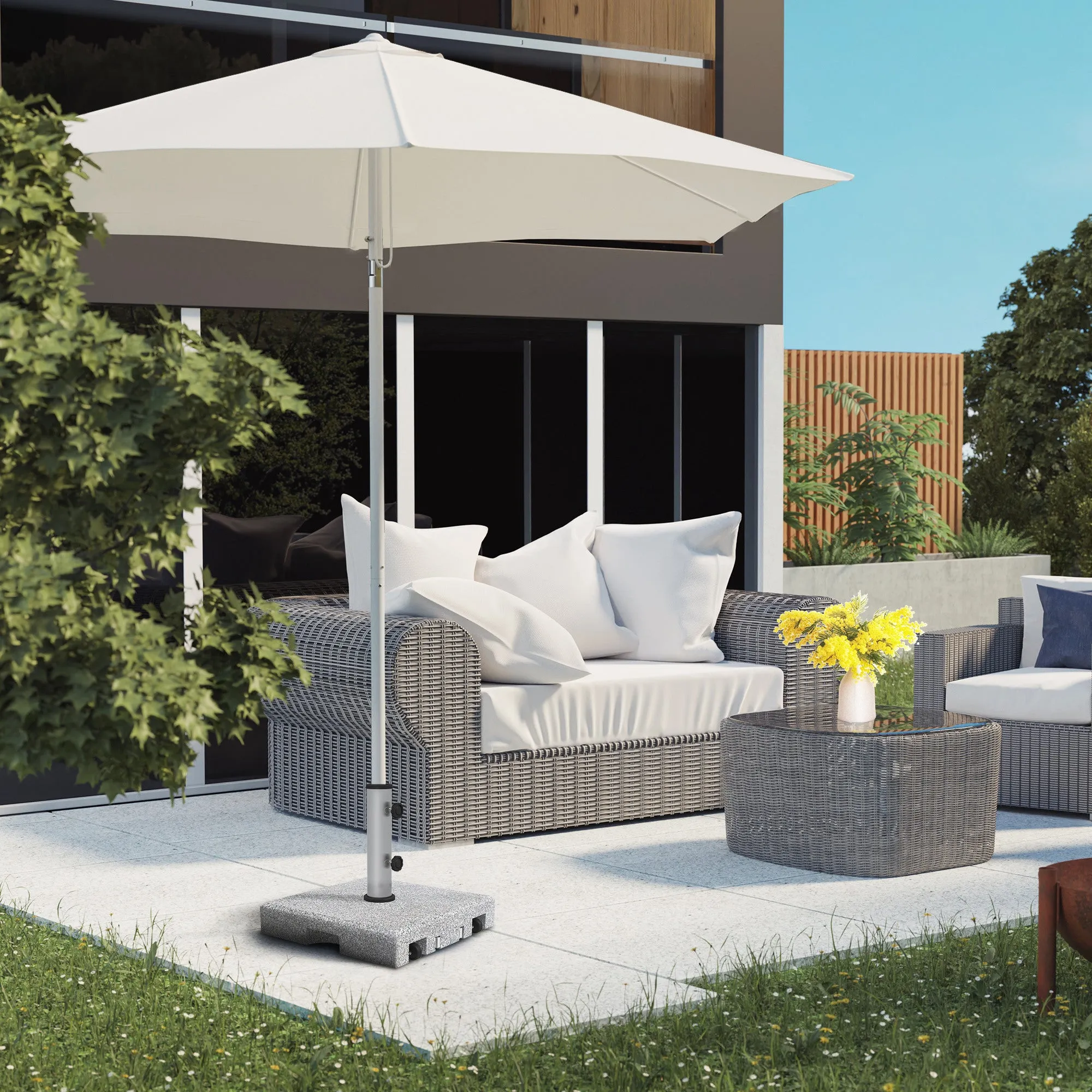 28kg Granite Parasol Base, Heavy Duty Square Umbrella Stand with Wheels and Retractable Handle, Parasol holder for 32mm, 38mm, 48mm Poles, Grey