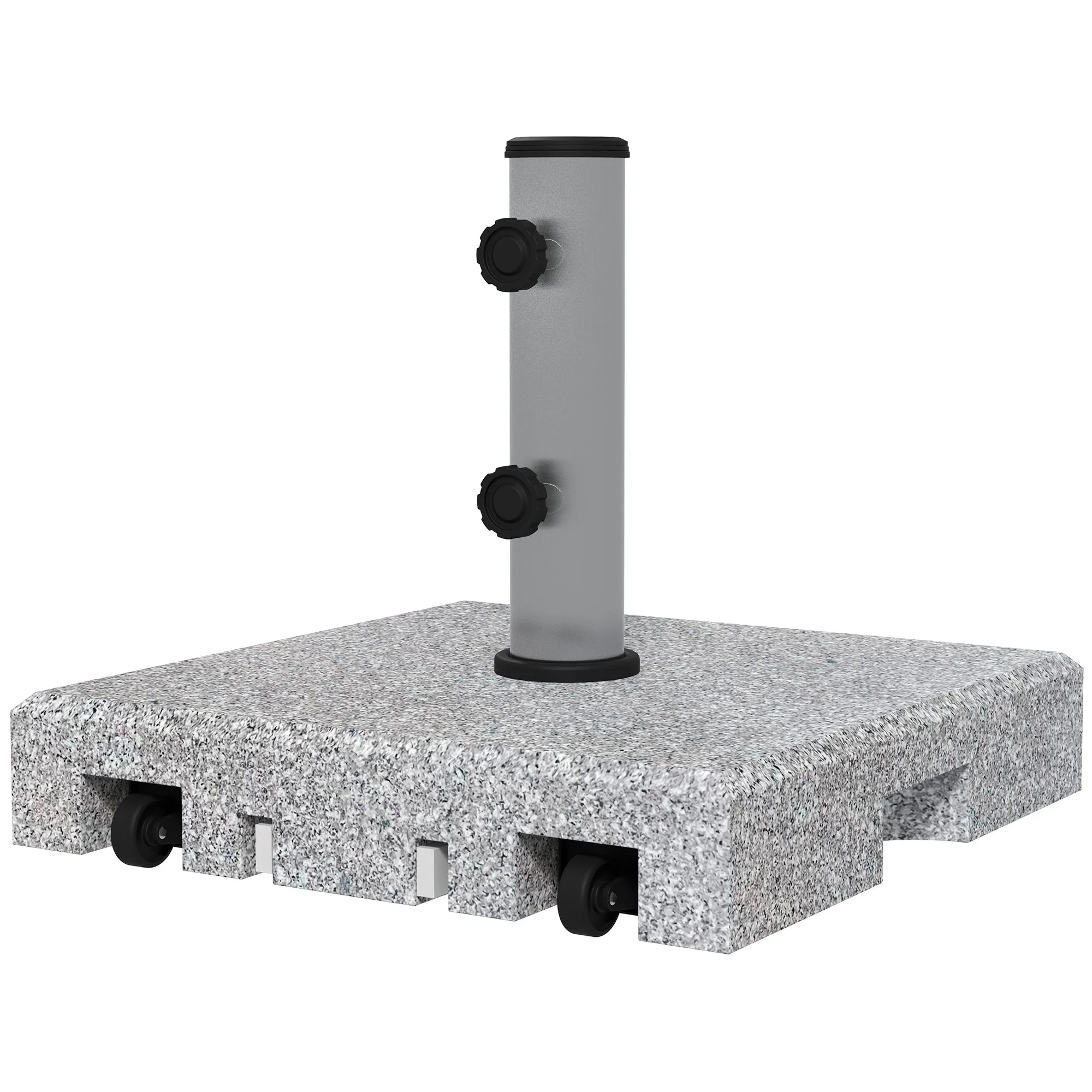 28kg Granite Parasol Base, Heavy Duty Square Umbrella Stand with Wheels and Retractable Handle, Parasol holder for 32mm, 38mm, 48mm Poles, Grey