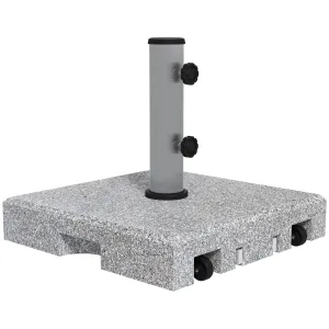 28kg Granite Parasol Base, Heavy Duty Square Umbrella Stand with Wheels and Retractable Handle, Parasol holder for 32mm, 38mm, 48mm Poles, Grey
