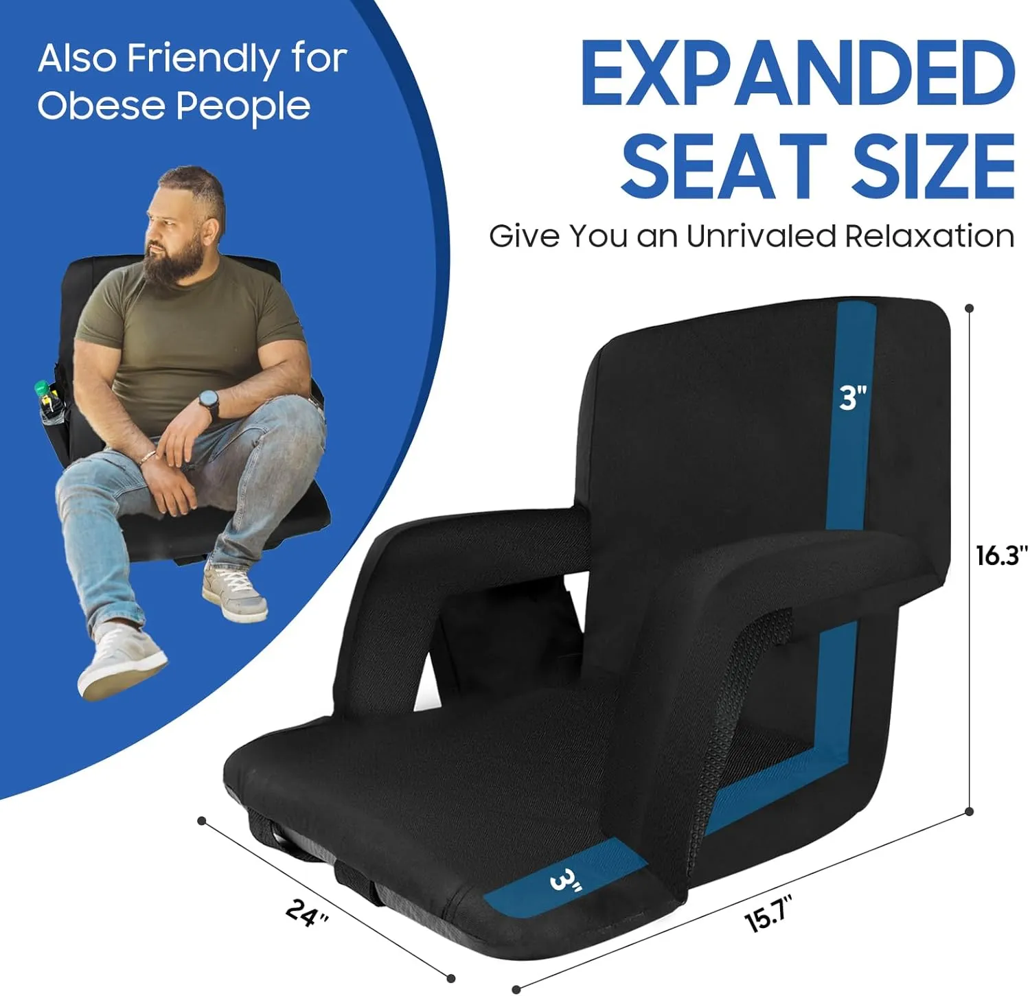 2Pack Extra Wide Stadium Seat for Bleachers,24in Folding Waterproof Bleacher Chairs with Back Support,Armrests,3 Pockets for Camping,Sport Events