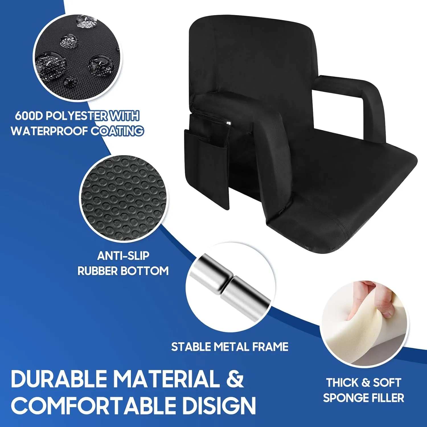 2Pack Extra Wide Stadium Seat for Bleachers,24in Folding Waterproof Bleacher Chairs with Back Support,Armrests,3 Pockets for Camping,Sport Events