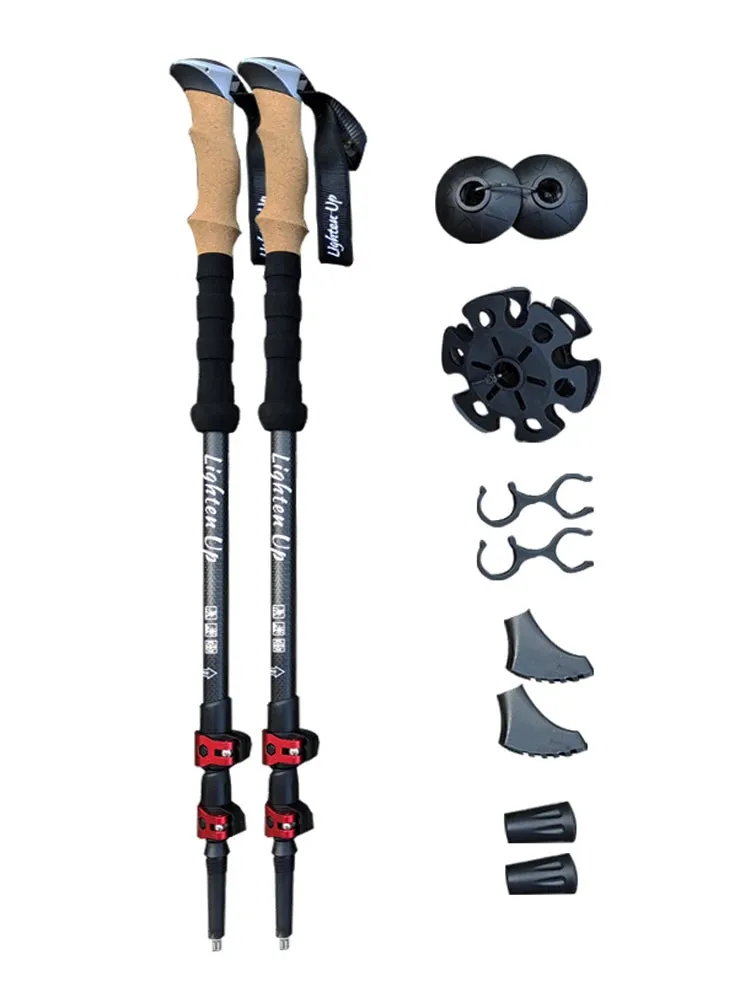 2Pcs Lightweight Folding Trekking Poles Aluminum/Carbon Cork Handle Walking Sticks for Hiking