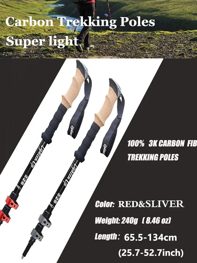 2Pcs Lightweight Folding Trekking Poles Aluminum/Carbon Cork Handle Walking Sticks for Hiking