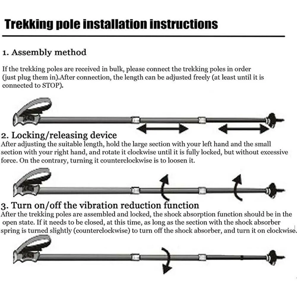 2x New Hiking Trekking Poles Walking Stick Adjustable Camping Black Lightweight