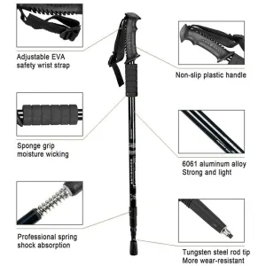 2x New Hiking Trekking Poles Walking Stick Adjustable Camping Black Lightweight