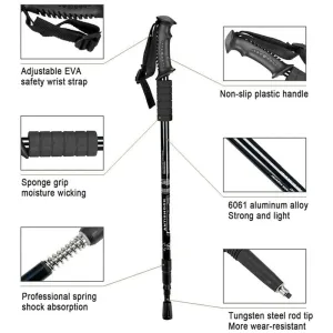 2x New Hiking Trekking Poles Walking Stick Adjustable Camping Black Lightweight