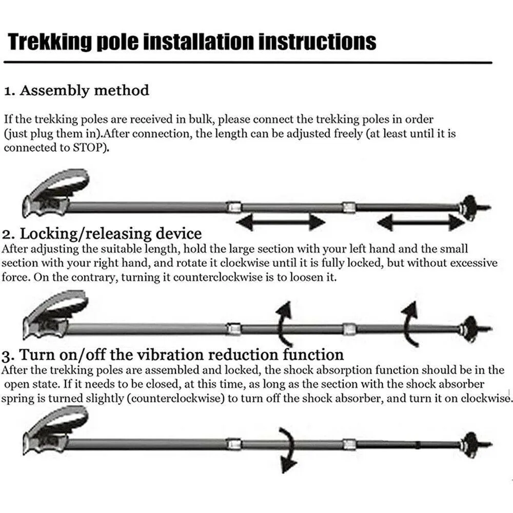 2x New Hiking Trekking Poles Walking Stick Adjustable Camping Black Lightweight