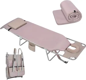 3 in 1 Women Comfort Backpack Tanning Beach Chair with Face Hole & Cushion | Portable Folding Lounge Sun Chair for Adults Outside Reading Sunbathing Poolside Camping | Reclining 6 Position | Beige