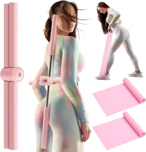 3 in Total -1 Pcs Posture Corrector Yoga Stick Cross Adjustable for Women and 2 Pcs Resistance Bands Retractable for Upper and Lower Back Pain Relief Pole Neck Hump Equipment